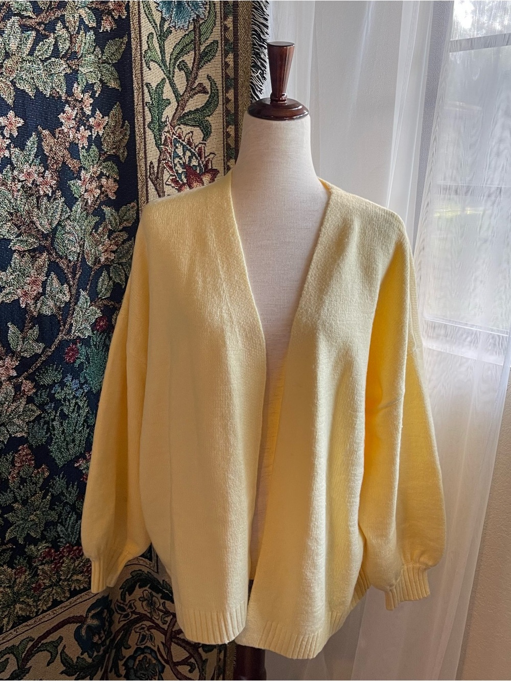 Pastel Yellow Vintage Style Knit Cardigan with Bishop Sleeves